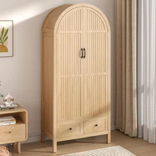 Wardrobe Closet, Armoire Wardrobe Closet with Drawers and 2 Arched Fluted Doors