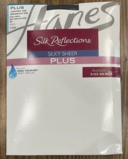 Panty Hose Hanes Silk Reflection Jet (Black) Size 4-5 Plus Control Top Enhanced 