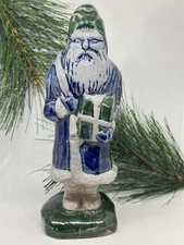 Rowe Pottery Works RPW Salt Glazed Santa with Green Hat Present and Sack