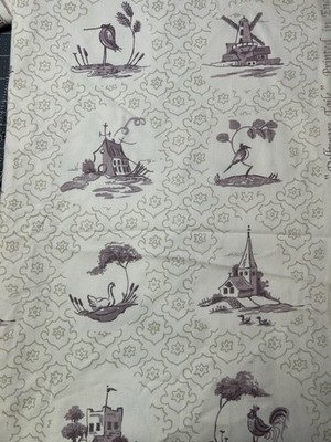 Fired Earth Delftware Toile Fabric   Printed in England   1.75 Yards x 56''