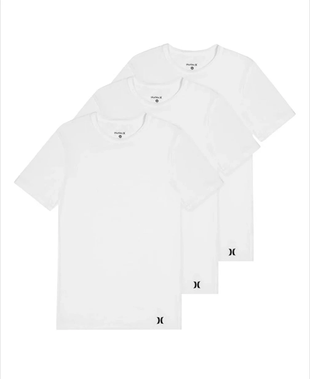 3 Pack Hurley Mens Classic Fit T-Shirt Ultra Soft Tag Free White XL 46"-48"