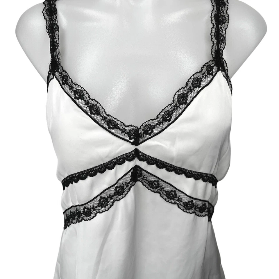 NUEVA Camiseta sin Mangas Cami Camisola Sin Mangas Satén Sedoso Encaje Negro Aqua Blanco Talla L Foto 3 de 4