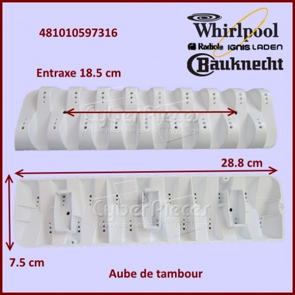 Aube de brassage Whirlpool 481010597316 pièce de rechange lave-linge gris
