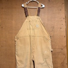 Carhartt Bib Overalls Brown Distressed Paint Splatter Double Knee Workwear