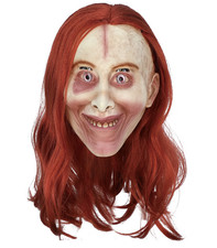Creepy Smiling Ghost Latex Mask With Long Red Wig Halloween Horror Cosplay Props