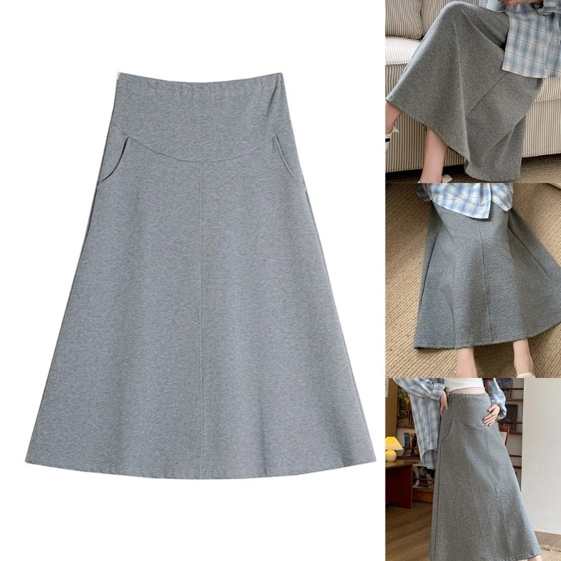 Comfortable Cotton Pregnancy Skirt A Line Fall Winter Design Elastic Waist