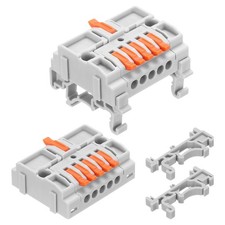 6 Pack 32A 28-12AWG Din Rail Press Quick Terminal Blocks (1 in 5 Out)