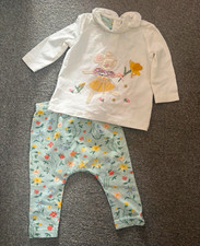 NEXT Baby Girls 2pc Long Sleeve Top & Floral Trousers Set 3-6m White