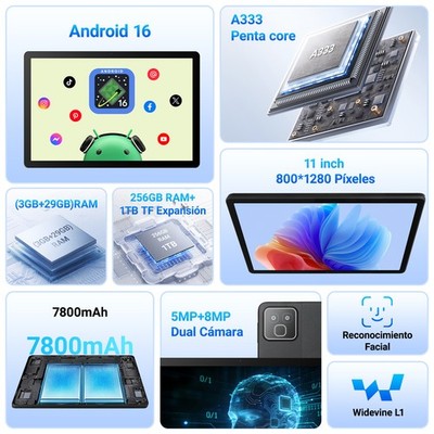 Android 16 Tablet 11 inch 32GB RAM +256GB ROM+1TB Expand Octa-core