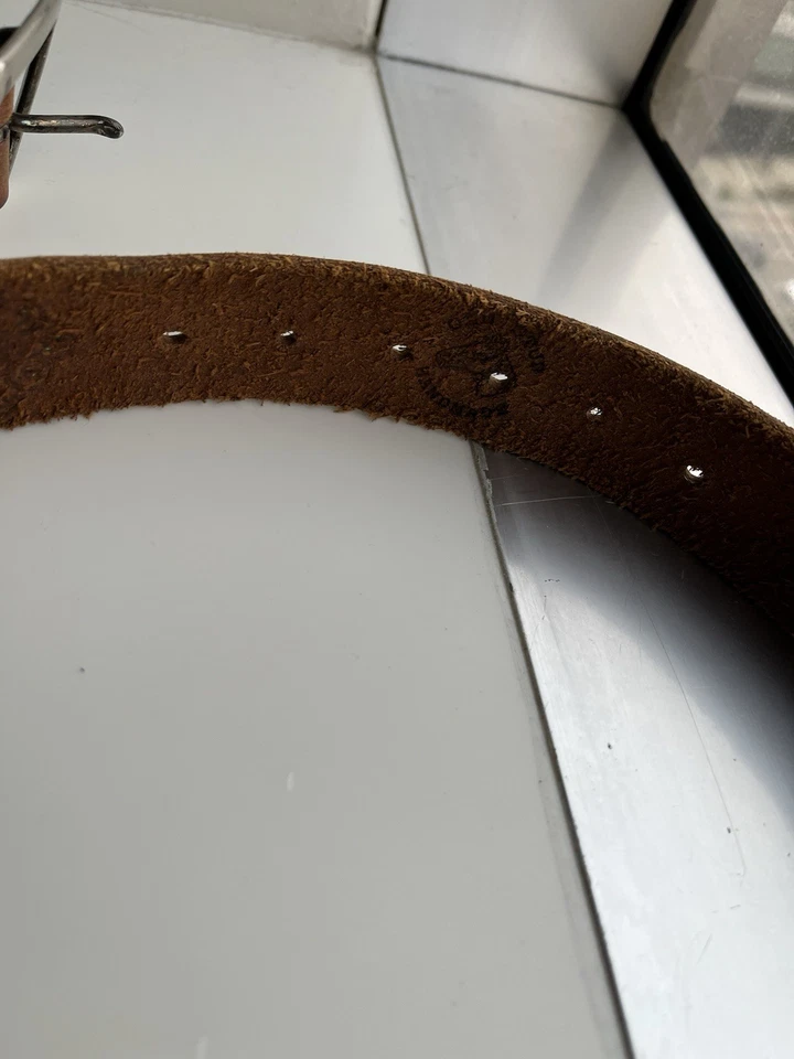 Cinto de couro antigo feito à mão couro de vaca cravejado olho de tigre unissex tamanho 32 - Imagem 4 de 4