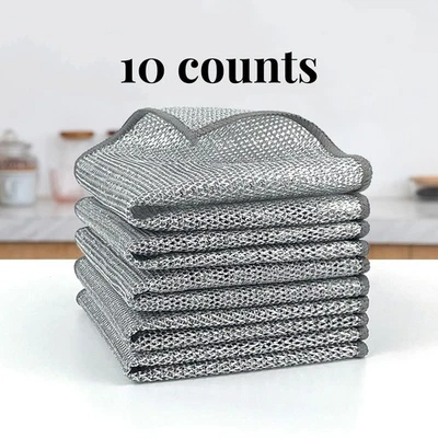 KAPOUA 10 Counts Dishwashing Rags，Multipurpose Non-Scratch Wire Dishcloths for Kitchen