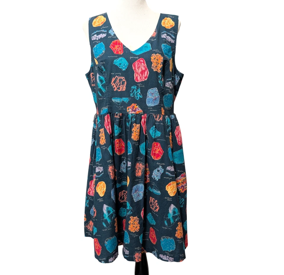 ModCloth Womens Size XL Blue Geology Gemstones Rocks Sleeveless Fit Flare Dress - Image 2 of 4