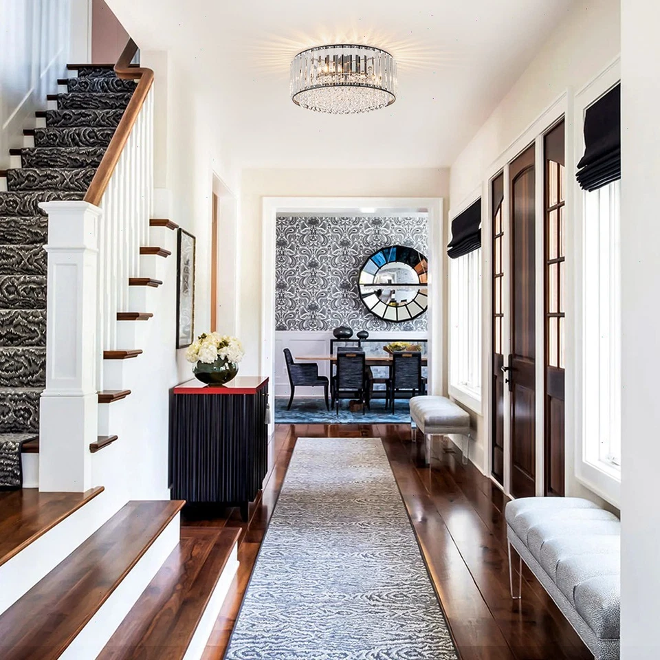 Modern Crystal Round Semi Flush Mount Ceiling Light Fixture Living Room Bedroom - Image 2 of 4