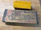 Vintage Louis Marx & Co Western Ranch Playset w/ box, many pieces - 1950s