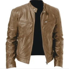Leather Genuine Fit Slim Retro Mens Black & Vintage New Biker Real Brown Jacket
