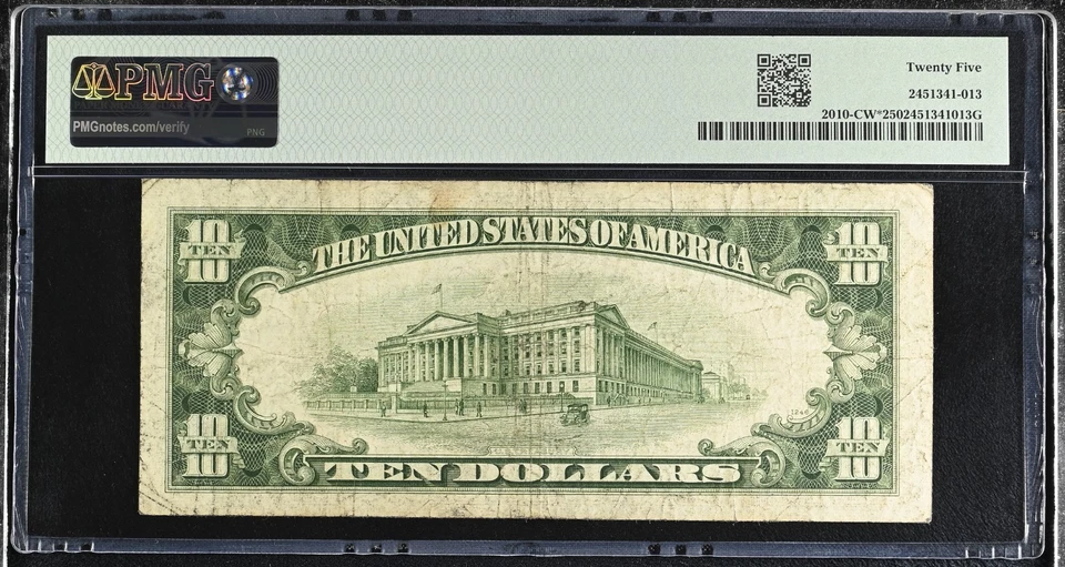 FR. 2010 CW* $10 1950 Federal Reserve Note Philadelphia CW* Block Wide PMG 25 VF - Image 2 of 2