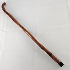 Vintage Hand Carved One Piece Wooden Cane Walking Stick With Rubber Boot 35"