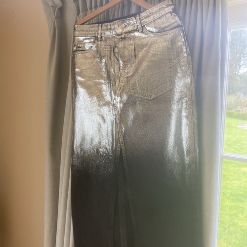 Black And Silver Metallic Jean Denim Skirt BNWT SIZE M - Picture 2 of 8