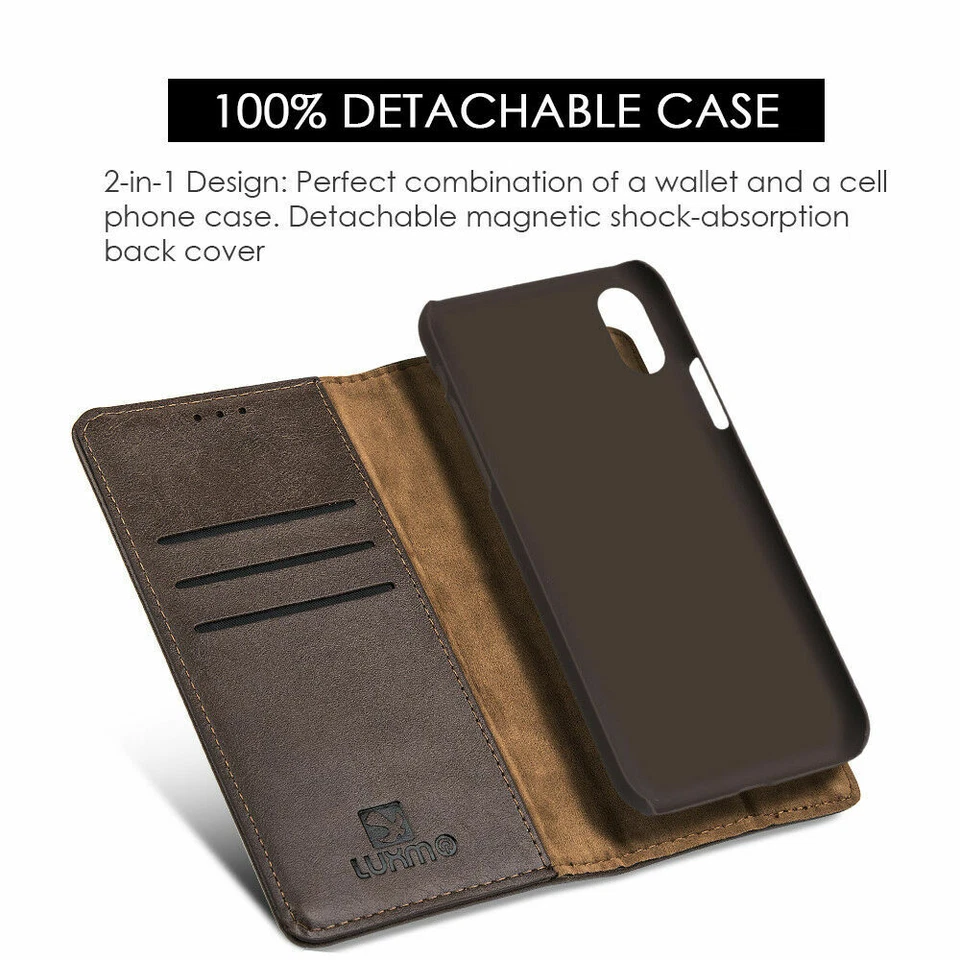Luxmo 钱包式保护壳 磁力 PU 革 翻盖 适用于三星 Glalaxy S8 Plus - 棕色 — 第 4/4 张图片