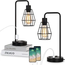 Living Room Lamp Set of 2 Table Lamps Nightstand Lamp with 2 USB Port &AC Outlet