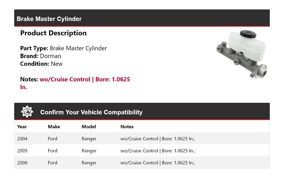 Cilindro maestro de freno para Ford Ranger Dorman 2004-2006 2005 Foto 2 de 4