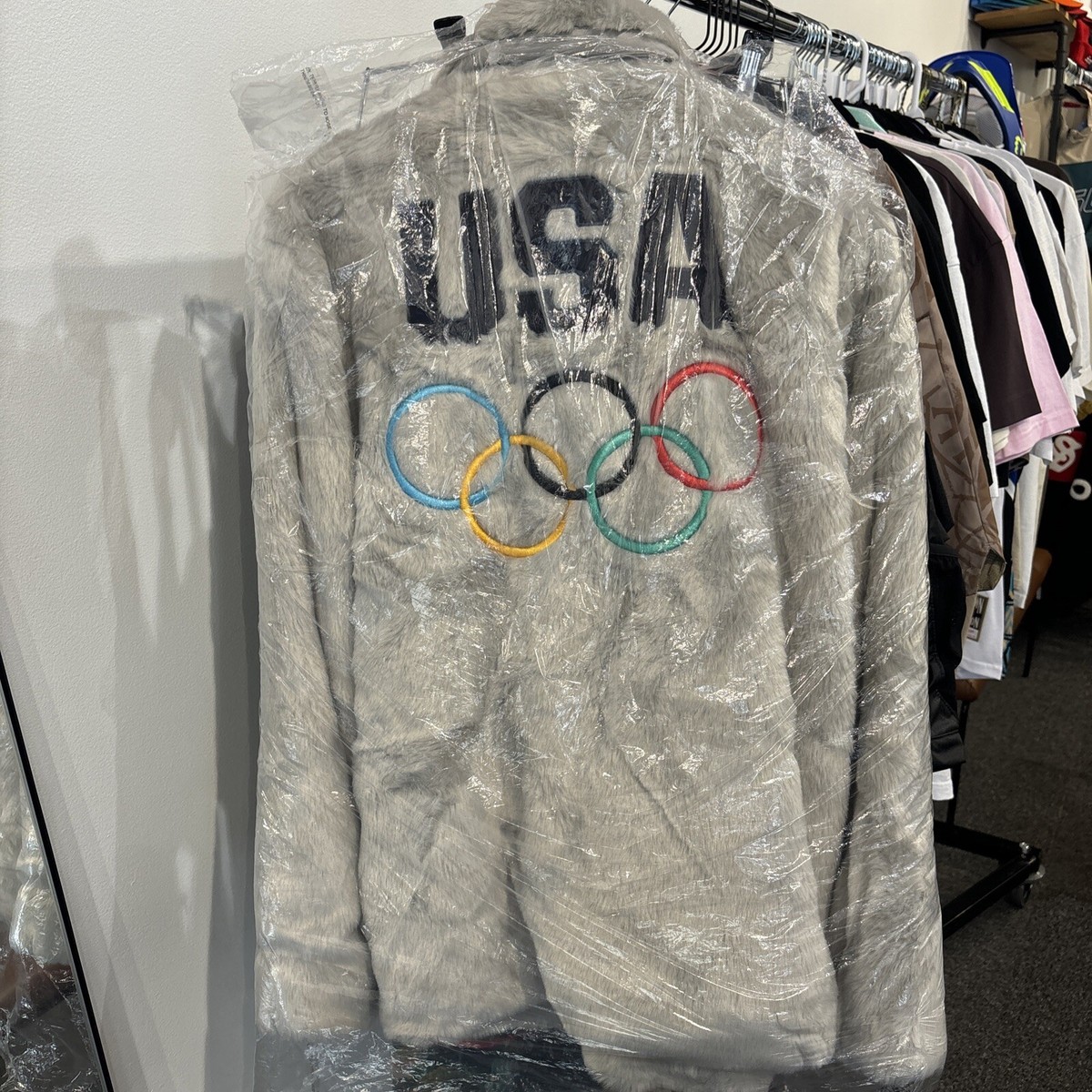 ブルゾン Kith Olympic team USA faux fur jacket Kith Men's US M Olympic USA Faux Fur Coaches Jacket Grey *Pre