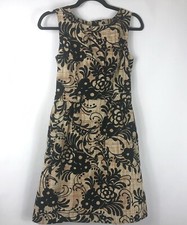 Anthropologie Tabitha Dress Tan Black Sleeveless Tribal Dress Button Detail Sz 4