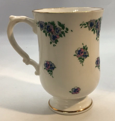 Royal Victoria Fine Bone China Pedestal Cup Mug Blue Pinkish Floral England
