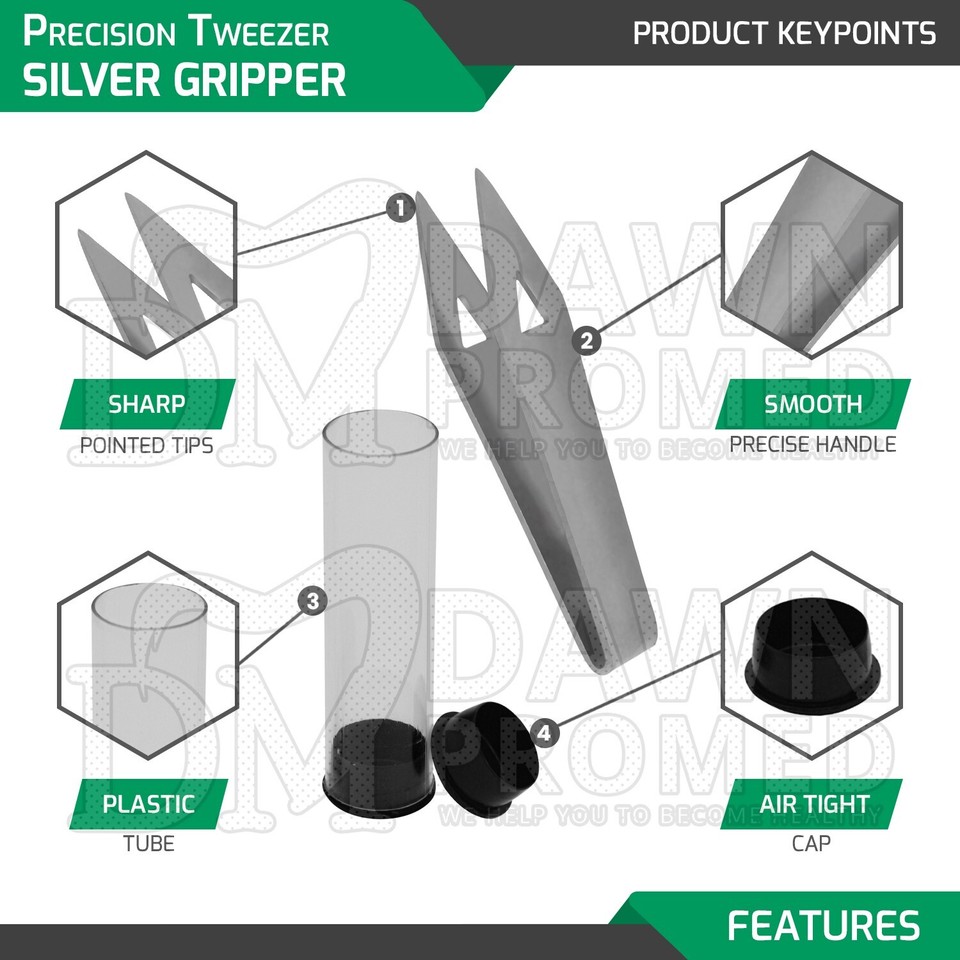Precision Tweezer Silver Gripper Sharp Tip Splinter Remover Tweezers ...