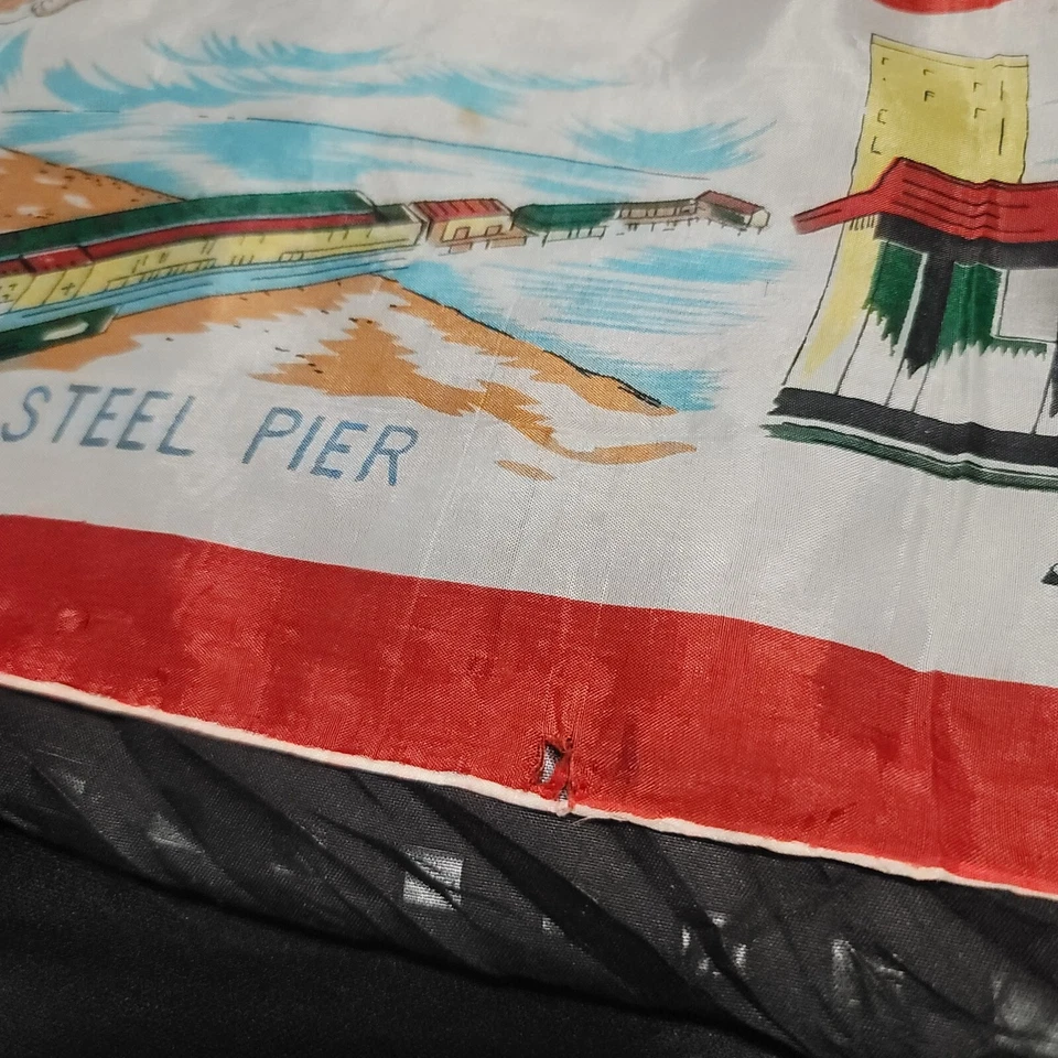 Bufanda De Colección Atlantic City Mapa Souvenir Appx 30" x 30" Rayón Enrollado a Mano Foto 3 de 4