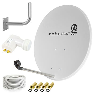 ZEHNDER Digitale SAT Anlage 80cm Schüssel + Twin LNB + Kabel + Wandhalter Set h
