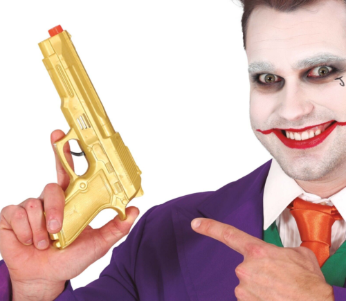 Pistolet pistolet en plastique doré pistolet homme avec la robe de fantaisie pistolet Halloween 22 cm - Photo 1/2