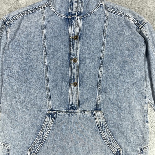 Pilcro Popover Top Womens L/XL Blue Denim Hooded Cotton Pleated Drawstring Waist - Picture 6 of 16