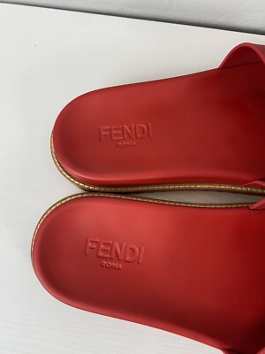 Fendi Red Rubber Pool Slide Sandals Size 10 Made in Italy  display picture 1