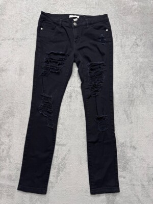Blue Asphalt Skinny Roll Cuff Jeans Womens 7/28 Black Distressed