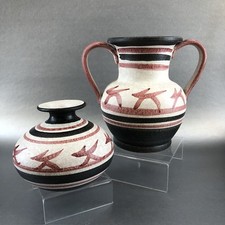 Pair Of Vintage Italian Art Pottery Vases Gritty Italy Handmade Ewar