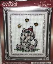 Cross Stitch Kit Design Works Santa Kitty Picture w/Frame  Mat DW 513