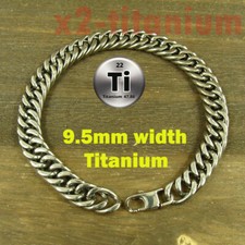9.5mm width Pure Titanium Anti allergy Double ring Bracelet Curb link XTi196