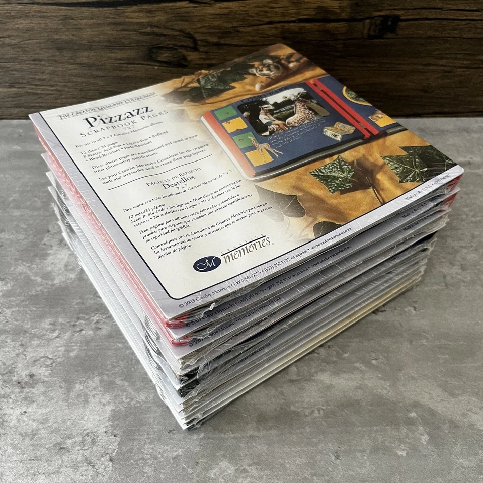 Lote de 10 páginas de álbum de recortes Creative Memories 7x7 Pizzazz natural negro azul con reglas Foto 3 de 4