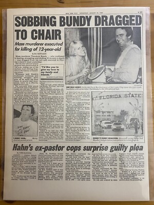 VINTAGE NEWSPAPER HEADLINE ~SERIAL KILLER DEATH TED BUNDY EXECUTED FLORIDA 1989