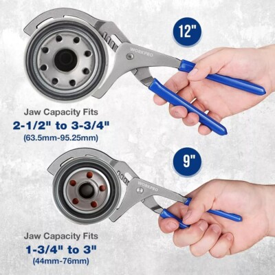 Sandfren Adjustable Oil Filter Wrench Set - 9 & 12 Inch, Steel, Non-Slip Grip For Car Truck Motorcycle