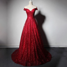 V Neck Off The Shoulder Evening Dresses Long Sequin Strapless Formal Party Dress
