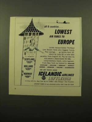 1961 Icelandic Airlines Ad - Lowest Fares to Europe
