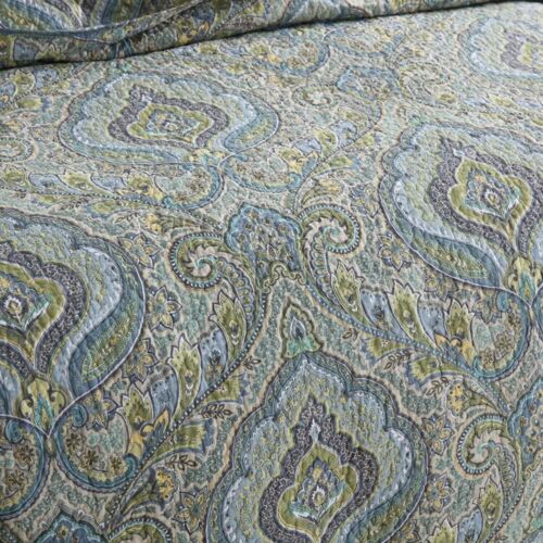 High-Quality King Size Cotton Coverlet Set - Vintage Damask & Paisley Reversible - Picture 8 of 11