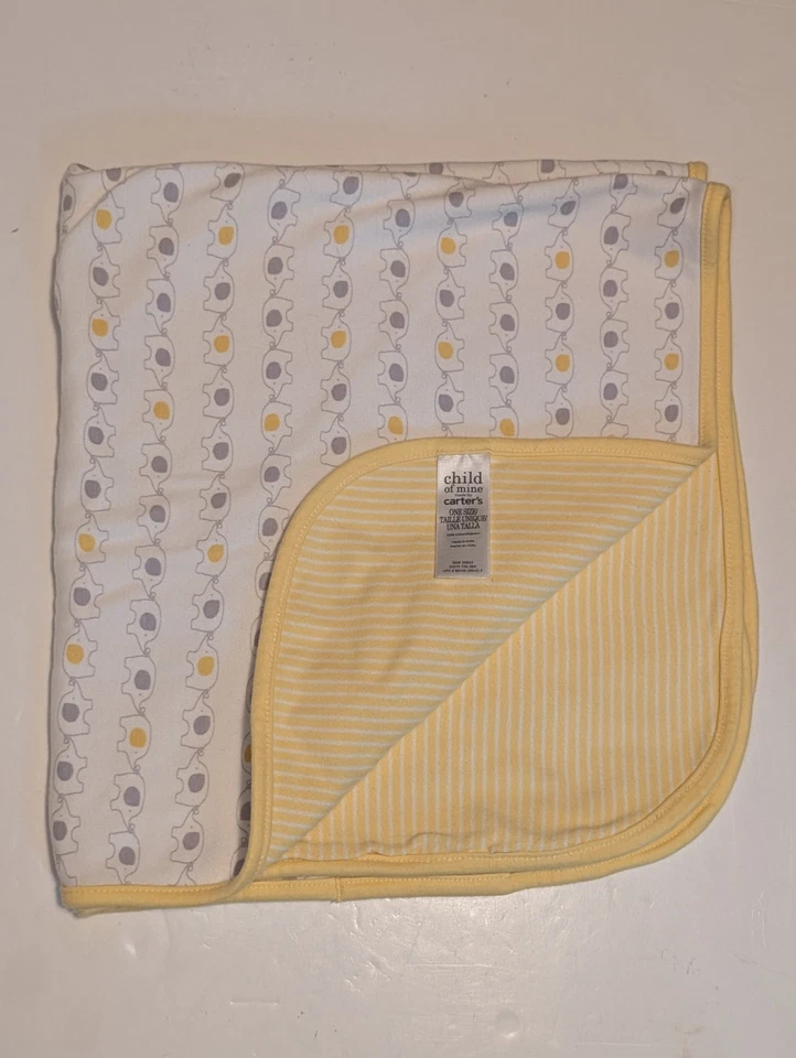 Manta de recepción Child Of Mine Carters elefante a rayas amarillas blanca gris algodón Foto 2 de 4