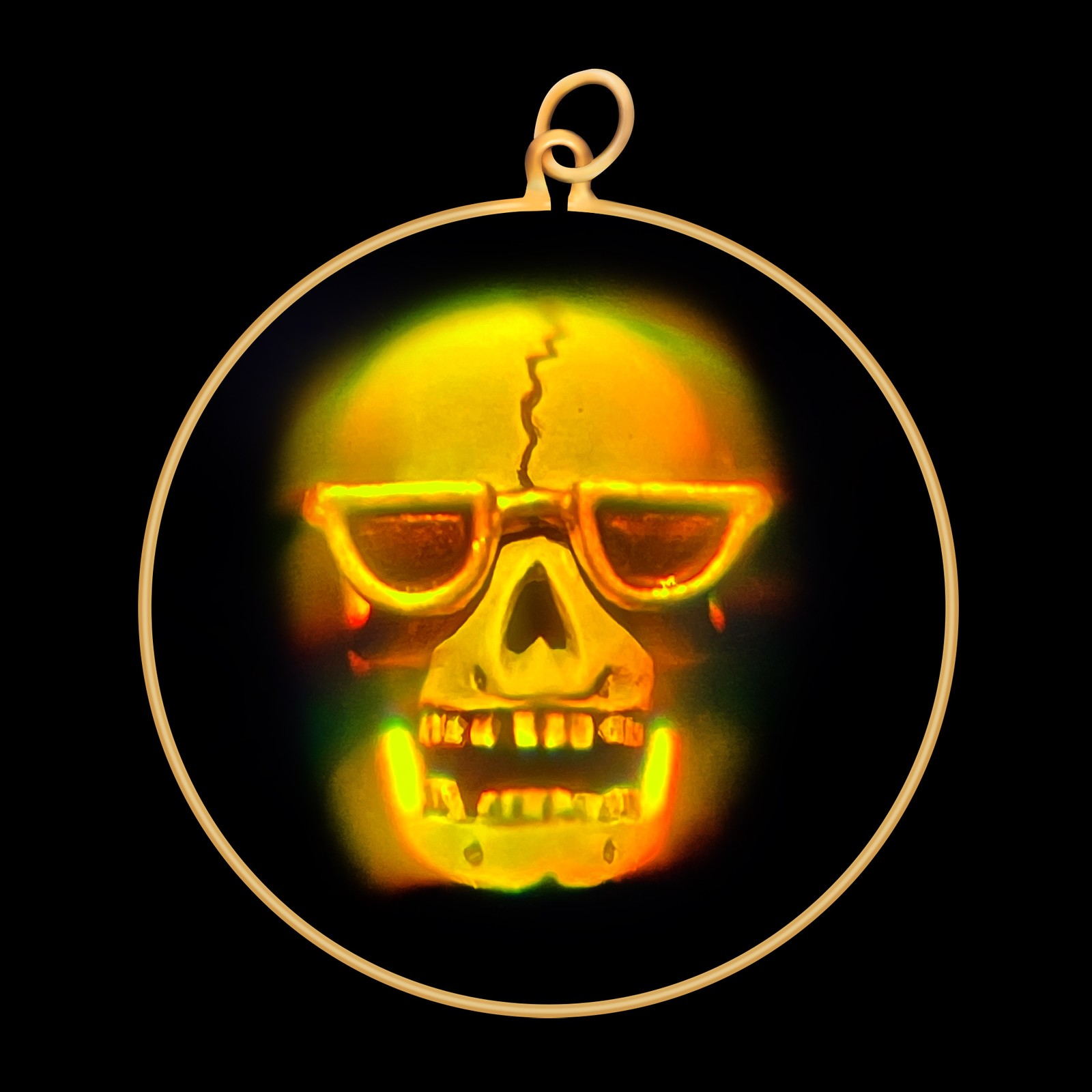 9ct Gold Hologram Pendant - Cool Skull (Large) - No Chain