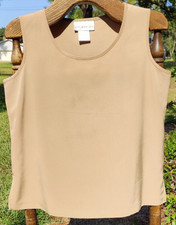 Susan Graver Round Neck Sleeveless Top Women Medium Beige Polyester Made In USA