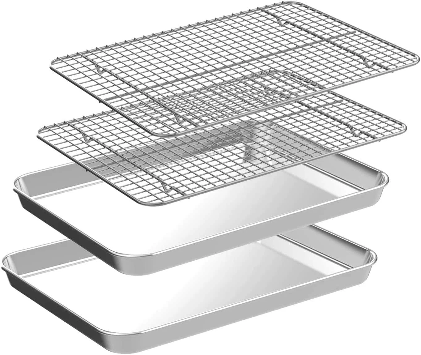 Quarter Sheet Pan with Cooling Rack Set [2 Baking Sheets + 2 Baking Racks], CEKEE Stainless Steel Cookie Sheets for Baking and Wire Rack - Rust & Warp Resistant & Nonstick, Size 12 x 9.8 x 1 Inch - Thumbnail 3