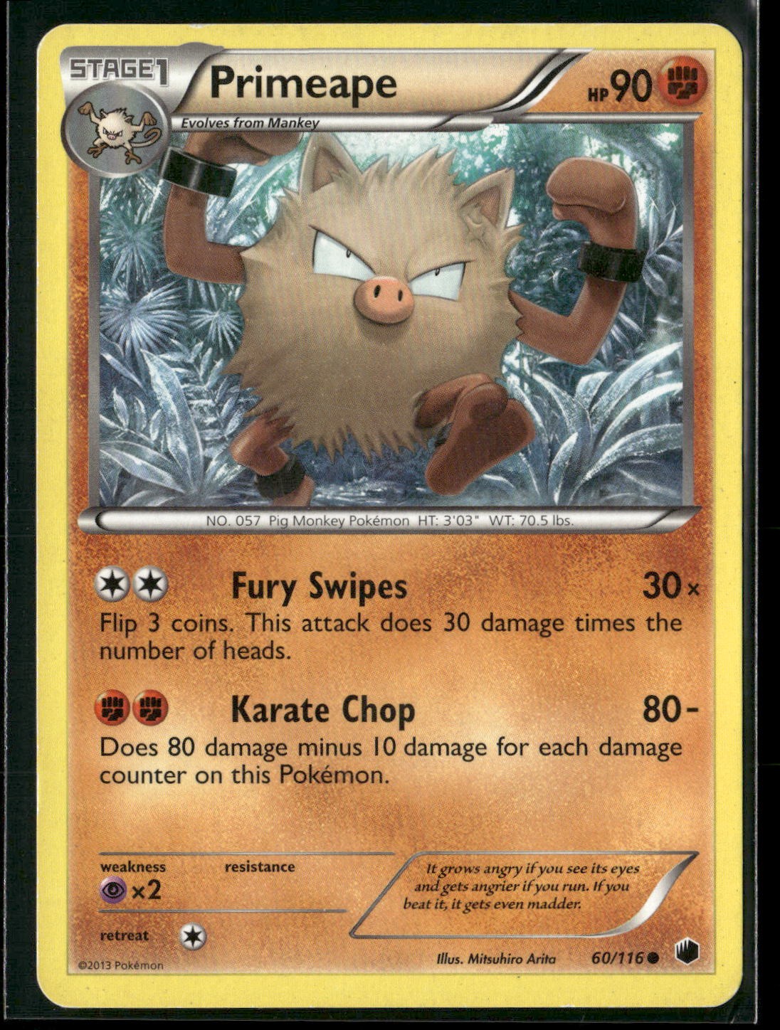 Primeape 60/116 Common Plasma Freeze Pokemon Moderately Played