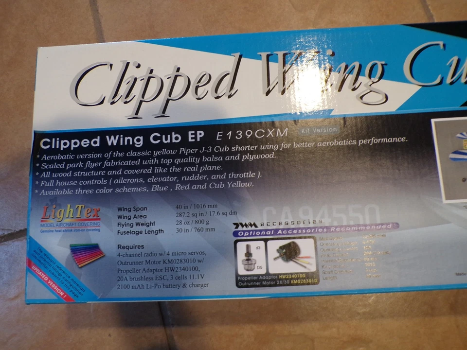 WORLD MODELS CLIPPED WING CUB EP ARF BEAUTY W/40 INCH WING SPAN ELECTRIC NEW - Image 2 of 4